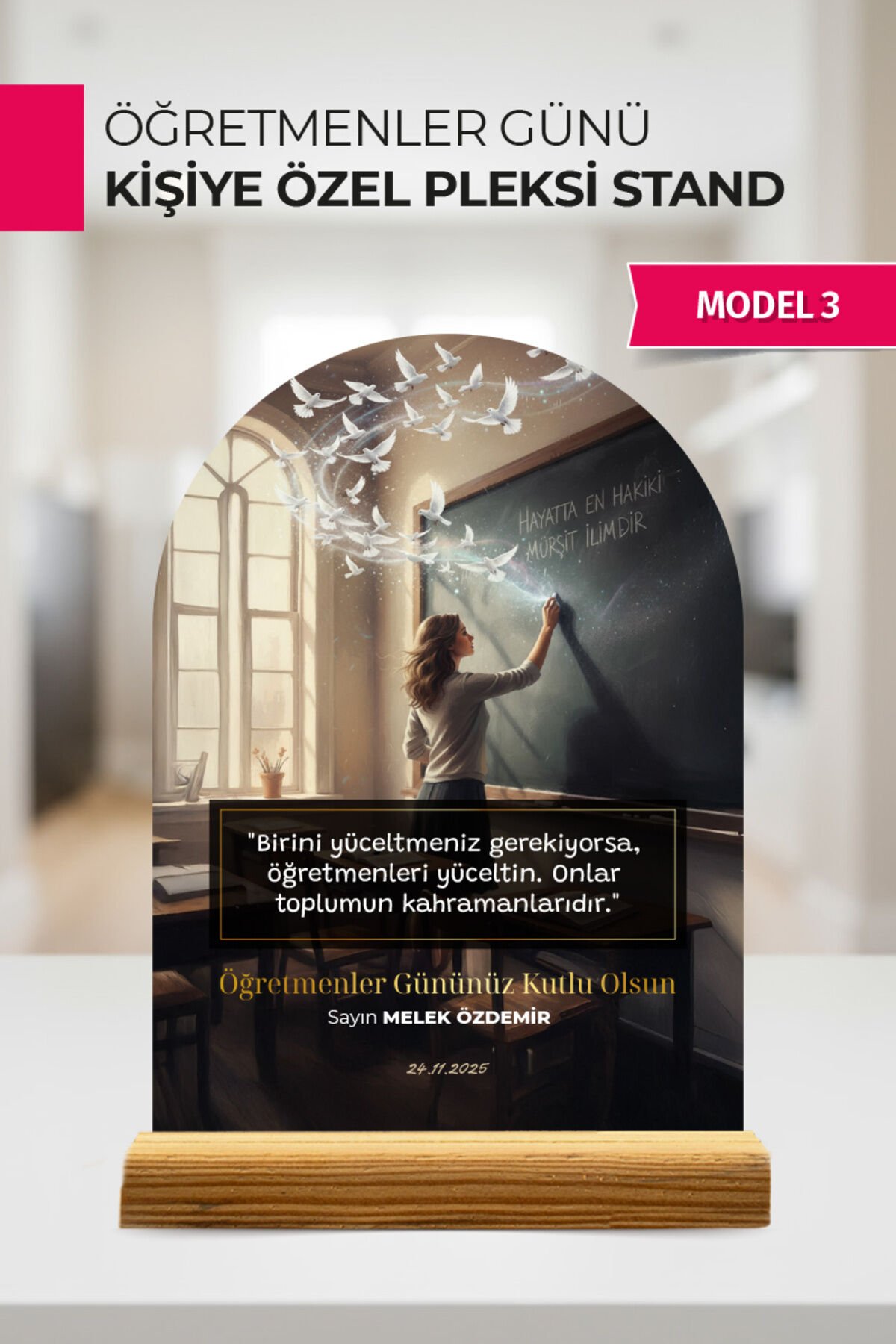 Kişiye Özel Öğretmenler Günü Pleksi Standı | İsme Özel Masa Dekoru ve Hediye Model 3