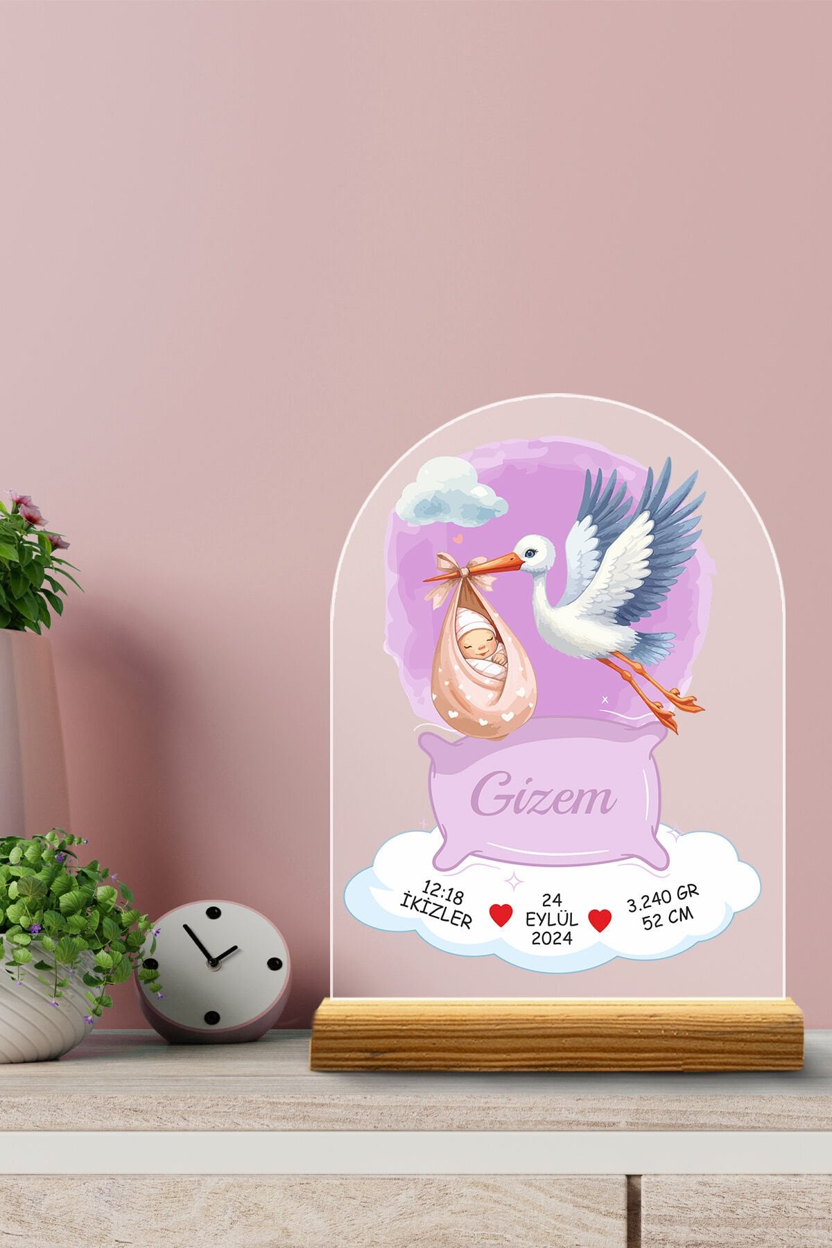 Kişiye Özel Pleksi Bebek Doğum Bilgileri Tablosu – Özel Tasarım Kıyafetli Bebek Model Kız