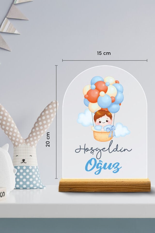 Kişiye Özel Renkli Balon Temalı 17 Parça Yenidoğan Süs Seti - Kapı Süsü, Masa Süsü, Magnet Erkek