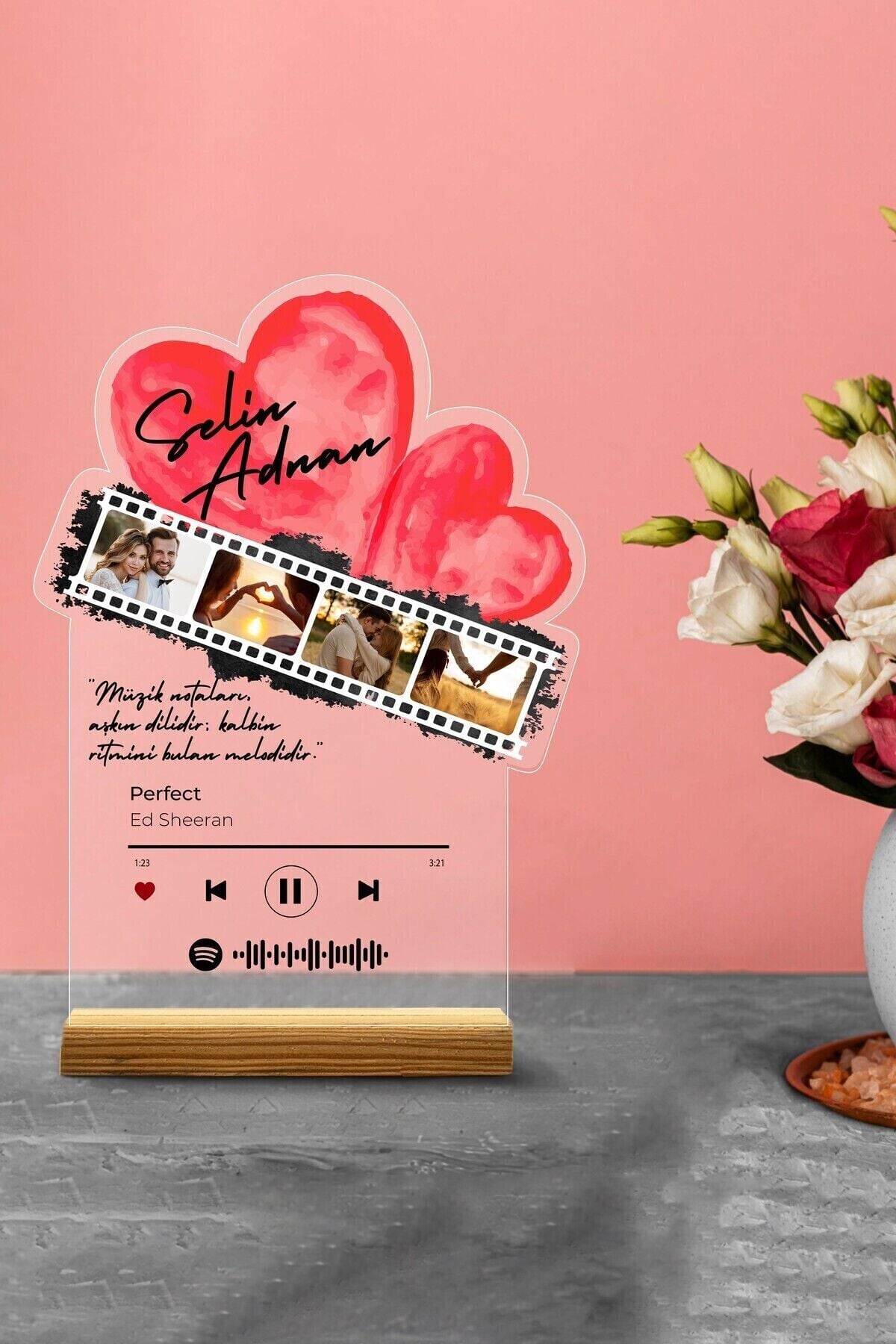 Kişiye Özel Fotoğraf Albümlü Pleksi Seti Müzikli Baskılı Spotify , Sevgililer Gününe Özel Set
