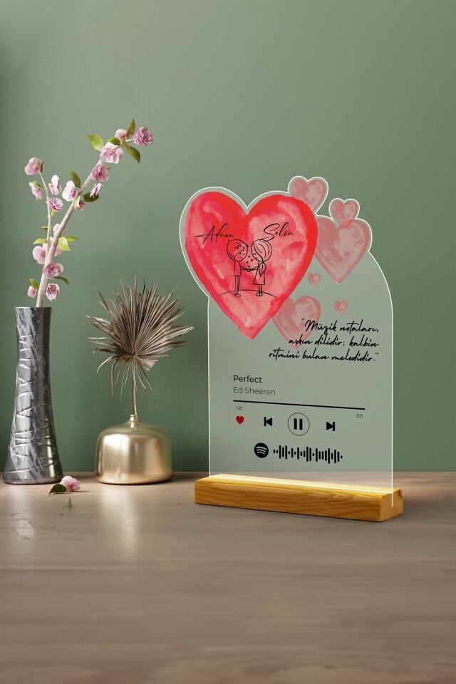 Kişiye Özel Sevgililer Günü, Doğum Günü, Yıldönümü Pleksi Line Art Set, Baskılı Spotify Pleksi