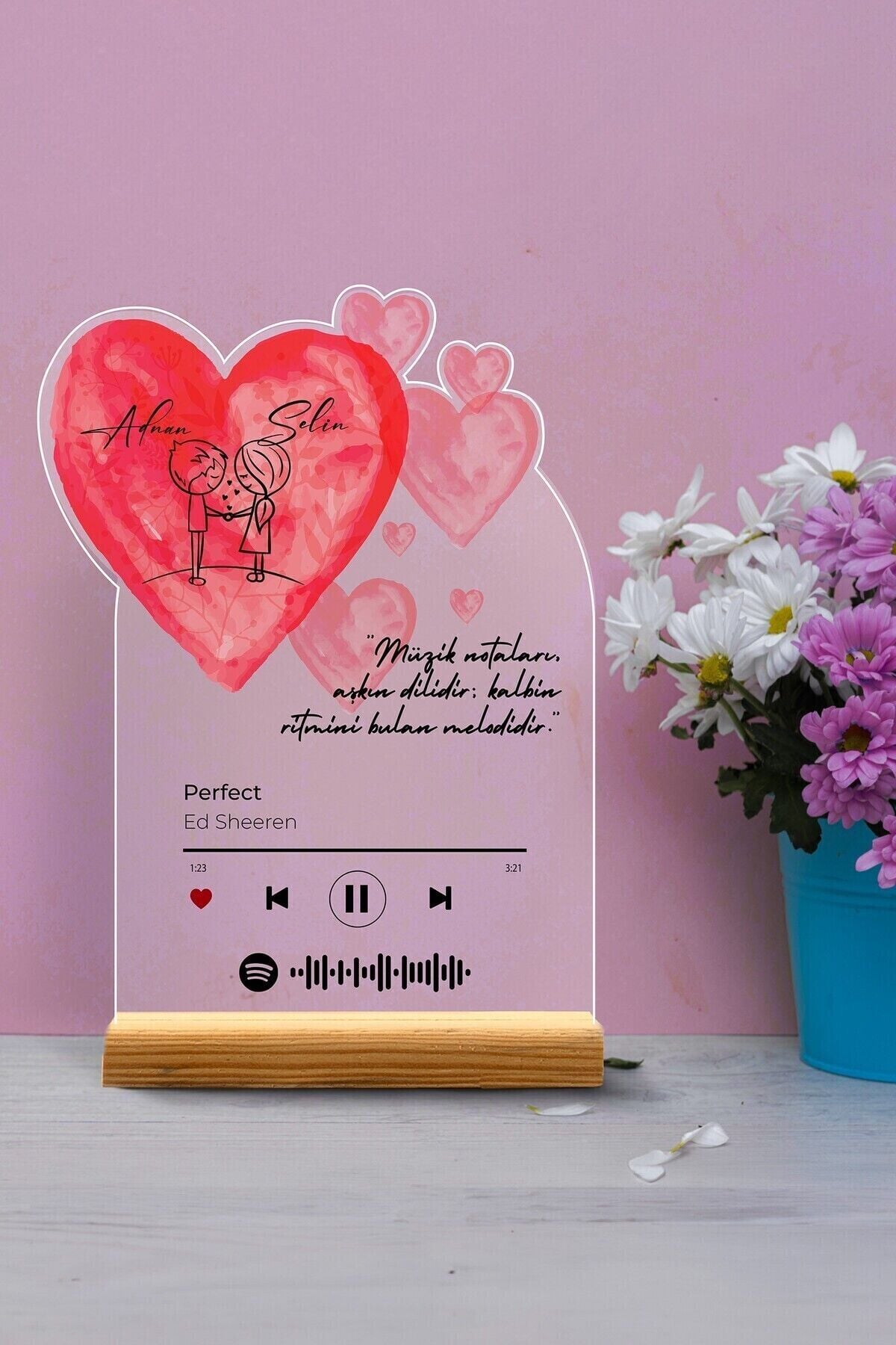 Kişiye Özel Sevgililer Günü, Doğum Günü, Yıldönümü Pleksi Line Art Set, Baskılı Spotify Pleksi