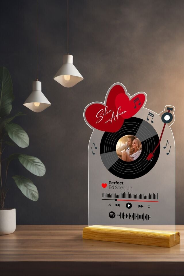 Kişiye Özel Sevgililer Günü, Doğum Günü, Yıldönümü Pleksi Plak Tasarımlı Set,Dekoratif Spotify Plak
