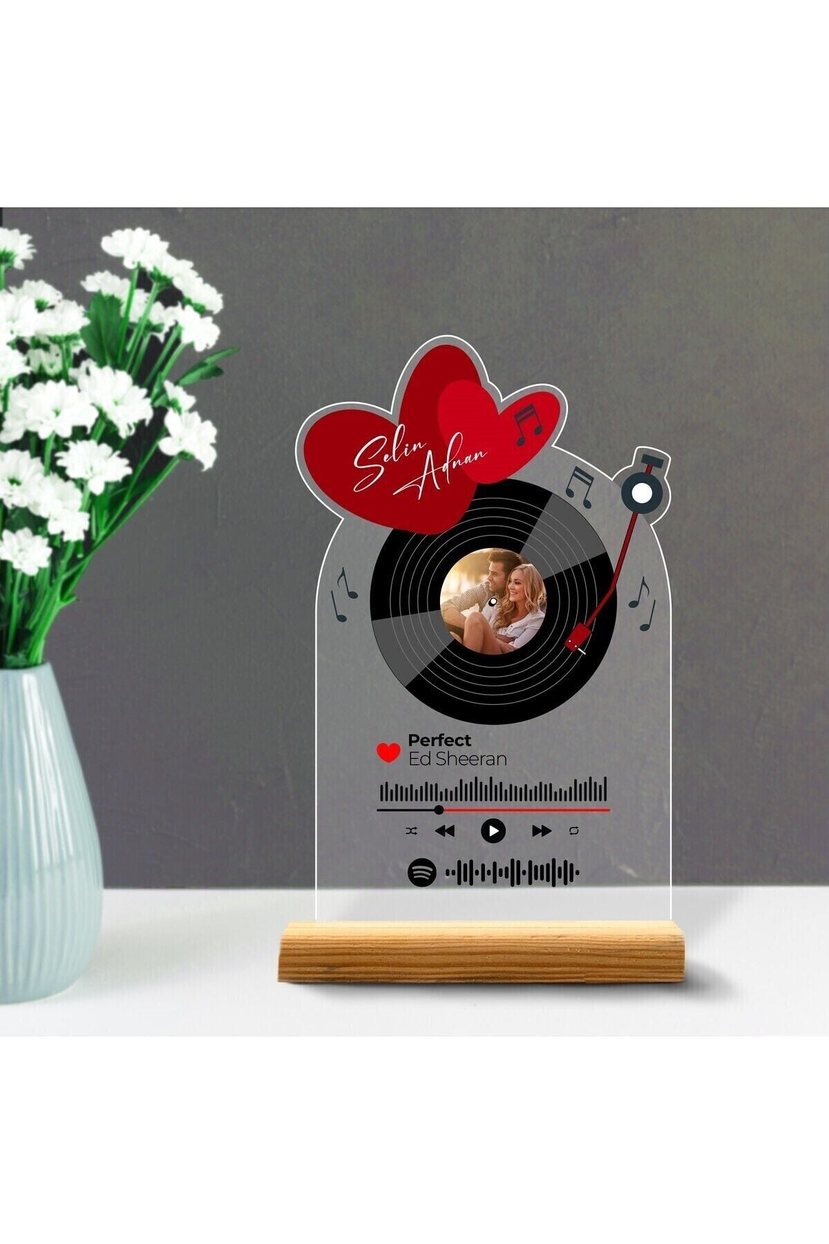Kişiye Özel Sevgililer Günü, Doğum Günü, Yıldönümü Pleksi Plak Tasarımlı Set,Dekoratif Spotify Plak