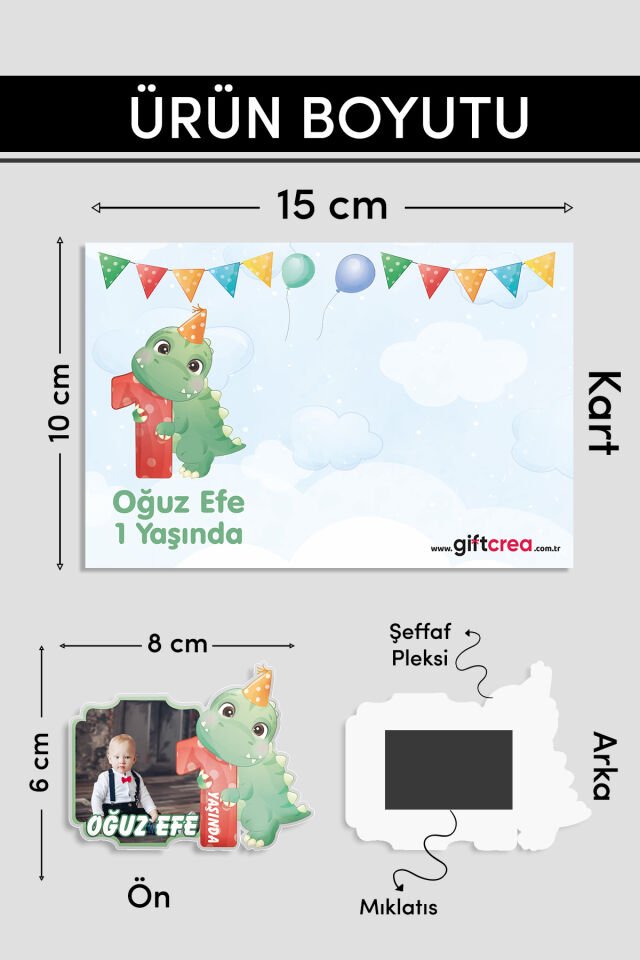 Kişiye Özel Şeffaf Pleksi Magnet – Dinozor Temalı Doğum Günü Hatırası (Her Yaşa Özel) 10 Adet