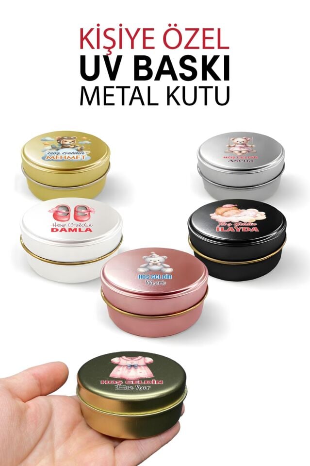 Kişiye Özel Yenidoğan Hoşgeldin Bebek Metal Kutu Seti | Kız & Erkek Modeller 100 Adet