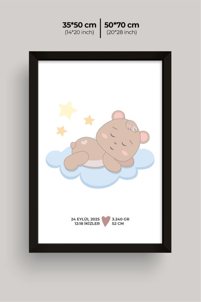 UV Baskılı Çocuk Odası 3'lü Ahşap MDF Tablo Seti - V15 50x70 cm - Siyah