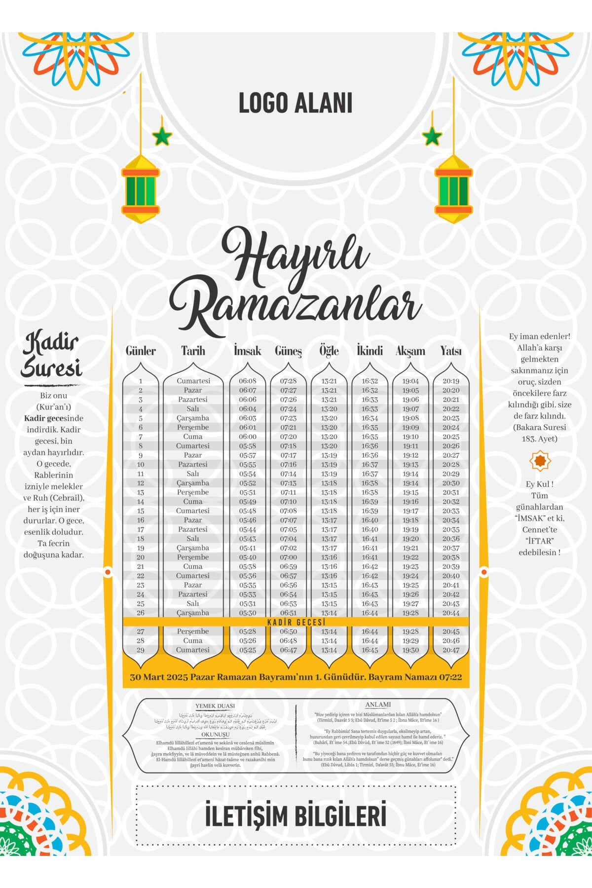 Kurumsal Firmalar Özel 2026 İmsakiye - Özelleştirilebilir Dijital Baskılı Ramazan İmsakiye 100 Adet