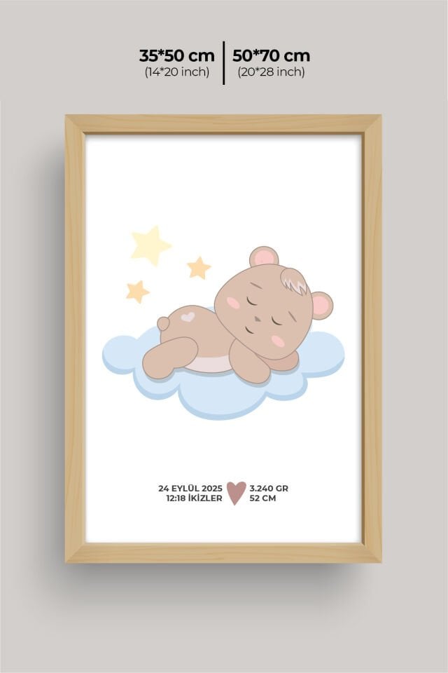 UV Baskılı Çocuk Odası 3'lü Ahşap MDF Tablo Seti - V15 Ahşap - 50x70 cm