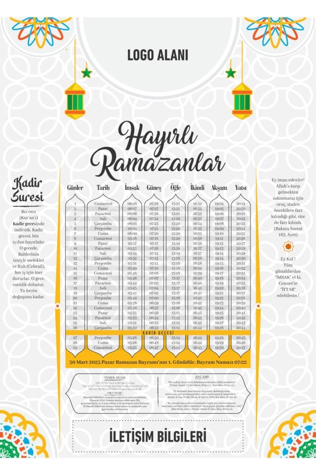 Kurumsal Firmalar Özel 2026 İmsakiye - Özelleştirilebilir Dijital Baskılı Ramazan İmsakiye 200 Adet