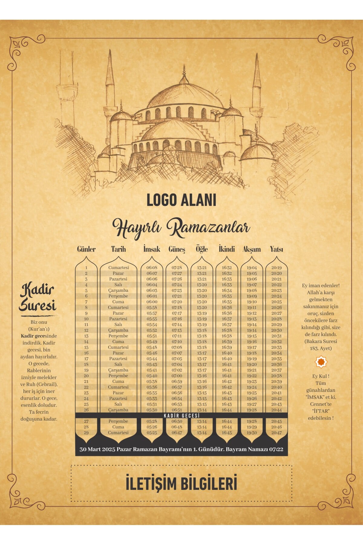 Kurumsal Firmalara Özel Ramazan İmsakiyesi 2026 ,Özelleştirilebilir Dijital Baskılı İmsakiye 100 Adet