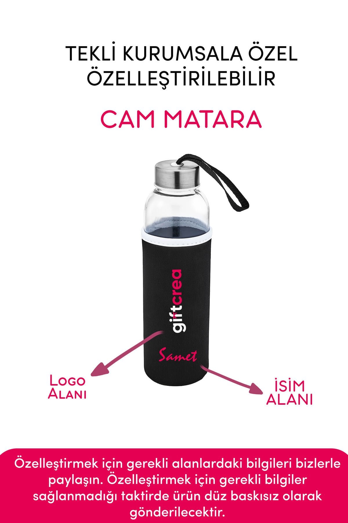 Kurumsala Özel Kılıflı Cam Matara , Özelleştirilebilir Tekli Kılıflı Cam Matara 470 ML Borosilikat