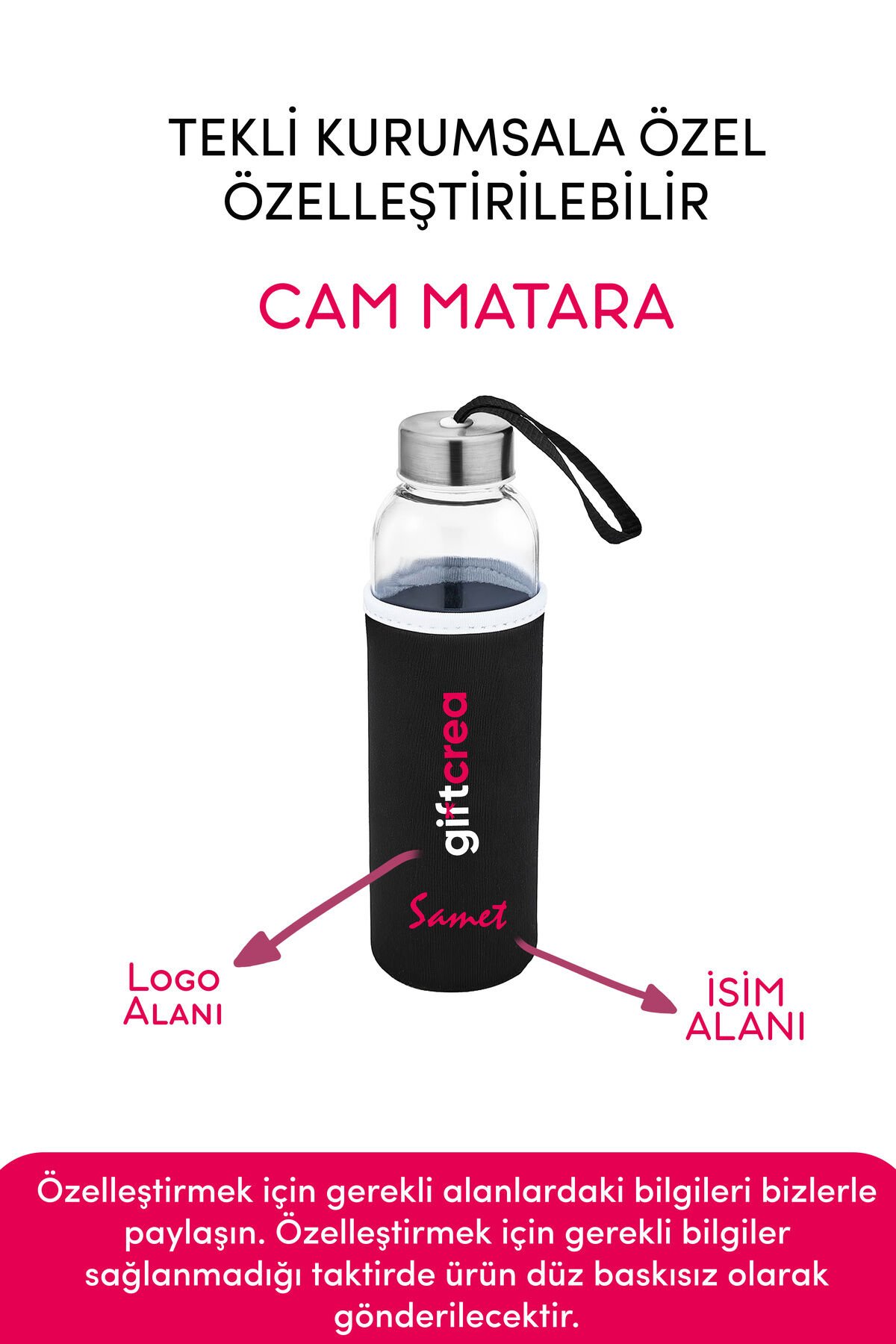 Kurumsala Özel Kılıflı Cam Matara , Özelleştirilebilir Tekli Kılıflı Cam Matara 470 ML Borosilikat