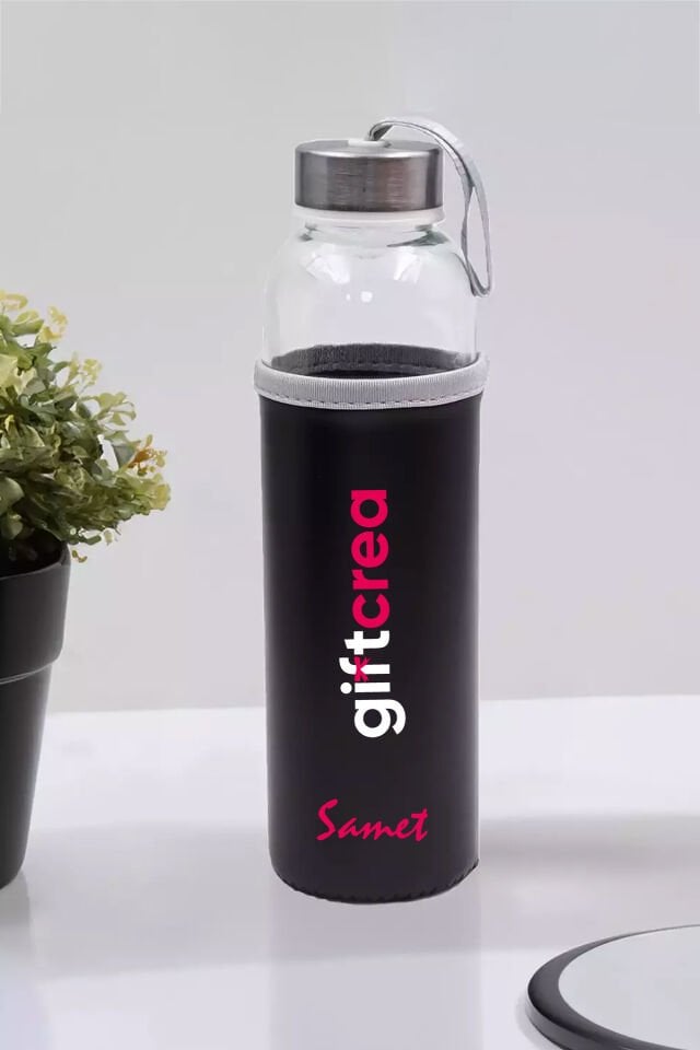 Kurumsala Özel Kılıflı Cam Matara , Özelleştirilebilir 10lu Kılıflı Cam Matara 470 ML Borosilikat