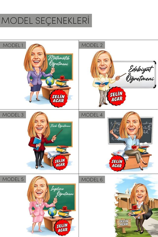 Öğretmenler Günü’ne Özel Hediye Karikatür Pleksi Seti - Özelleştirilebilir Dekoratif Pleksi Bayan