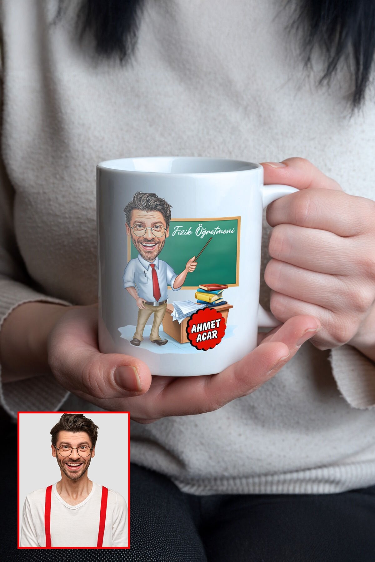 Öğretmenler Günü’ne Özel Porselen Karikatür Kupa - Özelleştirilebilir Kupa Bardak Bay