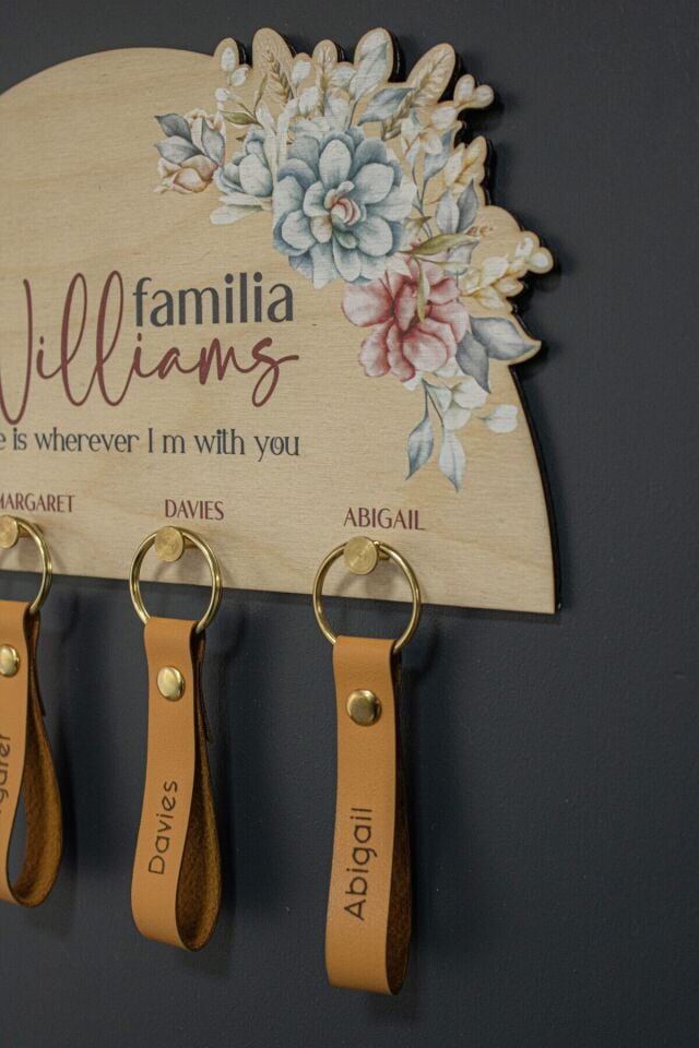Özelleştirilebilir Aile Anahtarlık Seti Ahşap , Aileye Özel İsim ve Kişiye Özel Anahtarlık Seti