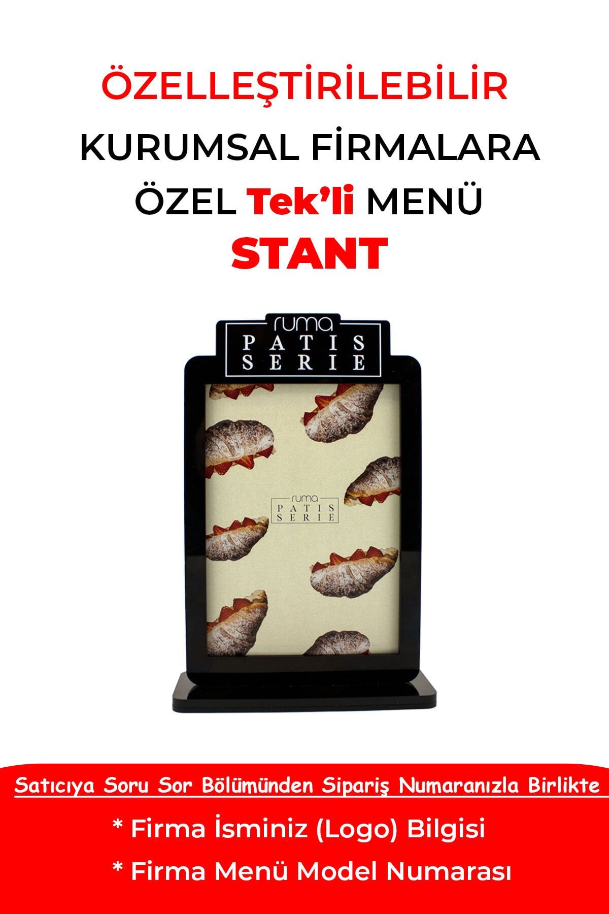 Özelleştirilebilir Çift Taraflı Pleksi Masa Üstü Menü Standı – Kurumsal Firmalara Özel Tekli