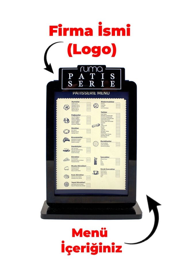 Özelleştirilebilir Çift Taraflı Pleksi Masa Üstü Menü Standı – Kurumsal Firmalara Özel 5'li Set