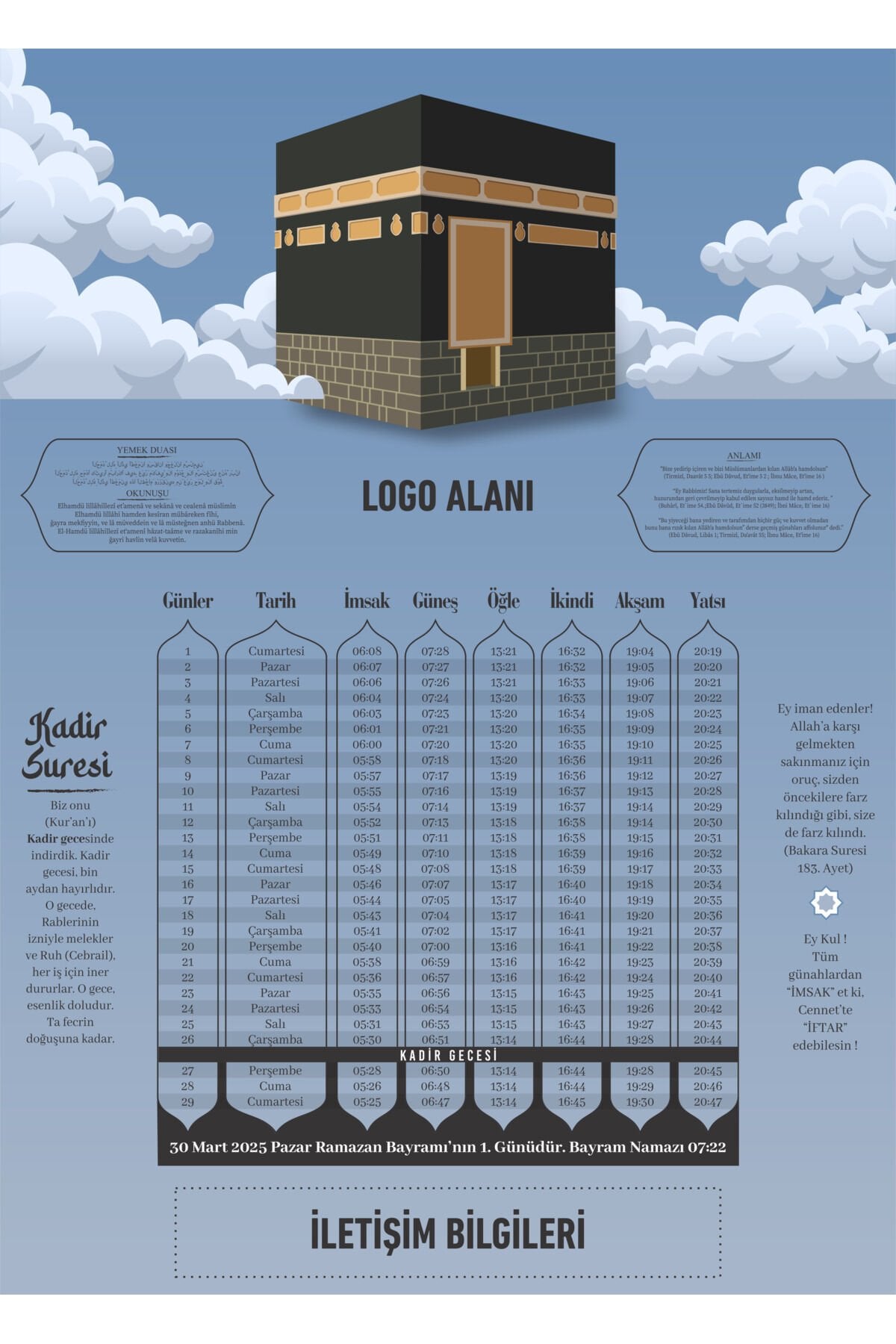 Özelleştirilebilir Ramazan İmsakiyesi 2026 ,Firmalara Özel Dijital Baskılı Ramazan İmsakiyesi 100 Adet