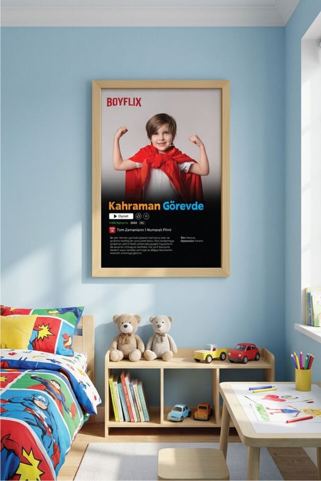 Kişiye Özel Film Posteri Ahşap Tablo | Girlflix - Boyflix UV Baskı Çerçeveli 35x50 cm - Erkek - Ahşap