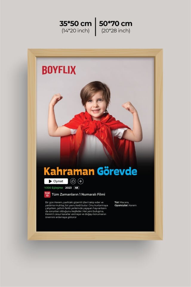 Kişiye Özel Film Posteri Ahşap Tablo | Girlflix - Boyflix UV Baskı Çerçeveli 50x70 cm - Erkek - Ahşap