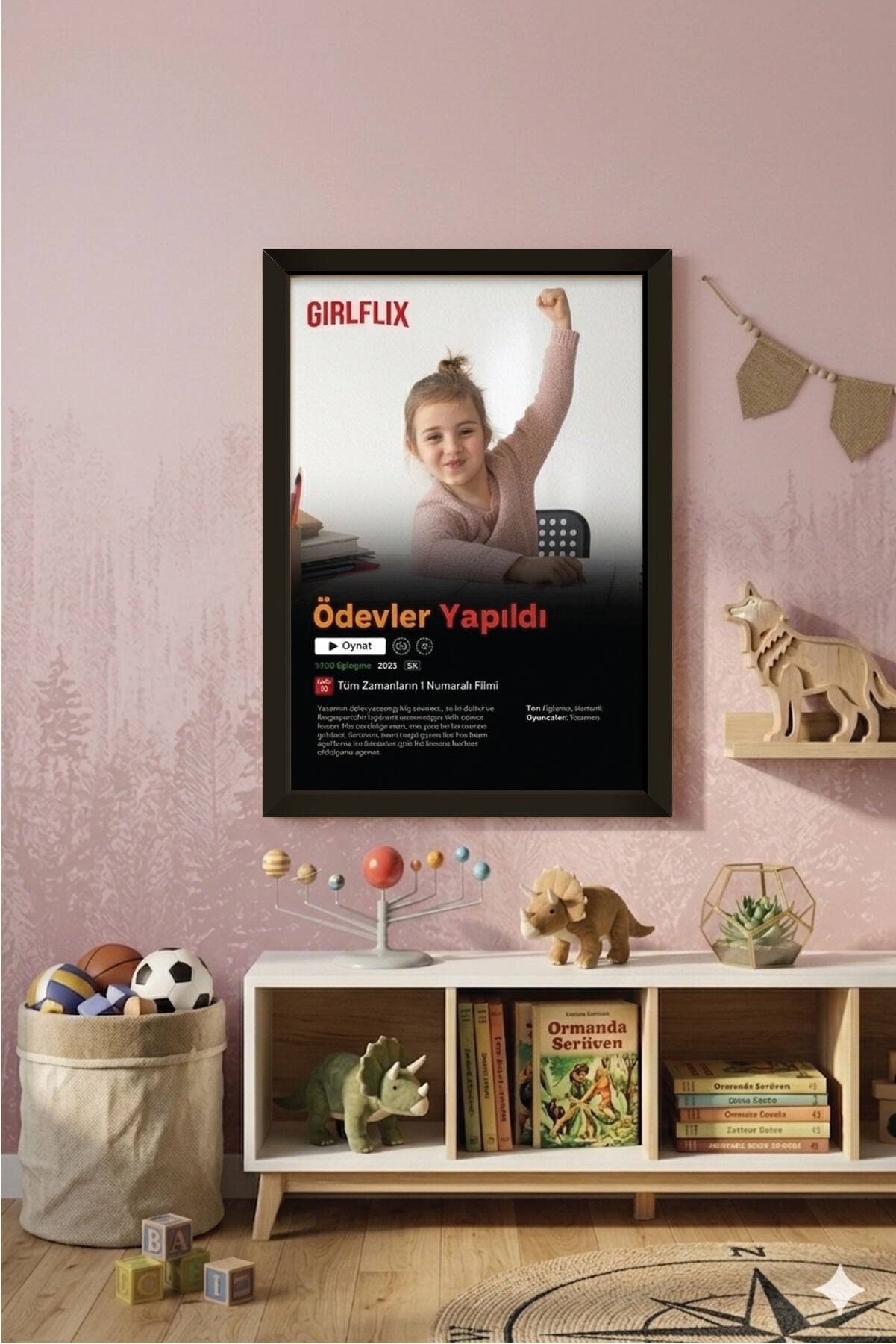 Kişiye Özel Film Posteri Ahşap Tablo | Girlflix - Boyflix UV Baskı Çerçeveli 35x50 cm - Kız - Siyah