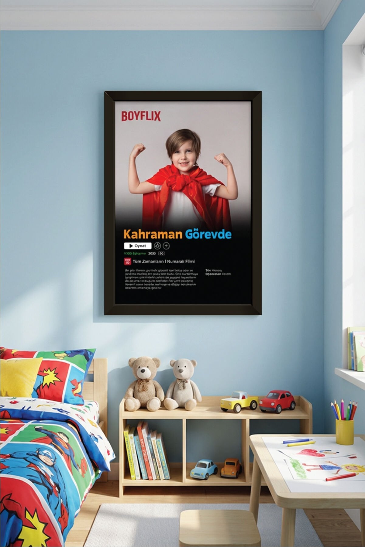 Kişiye Özel Film Posteri Ahşap Tablo | Girlflix - Boyflix UV Baskı Çerçeveli 35x50 cm - Erkek - Siyah