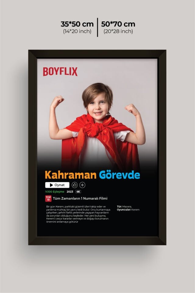 Kişiye Özel Film Posteri Ahşap Tablo | Girlflix - Boyflix UV Baskı Çerçeveli 50x70 cm - Erkek - Siyah