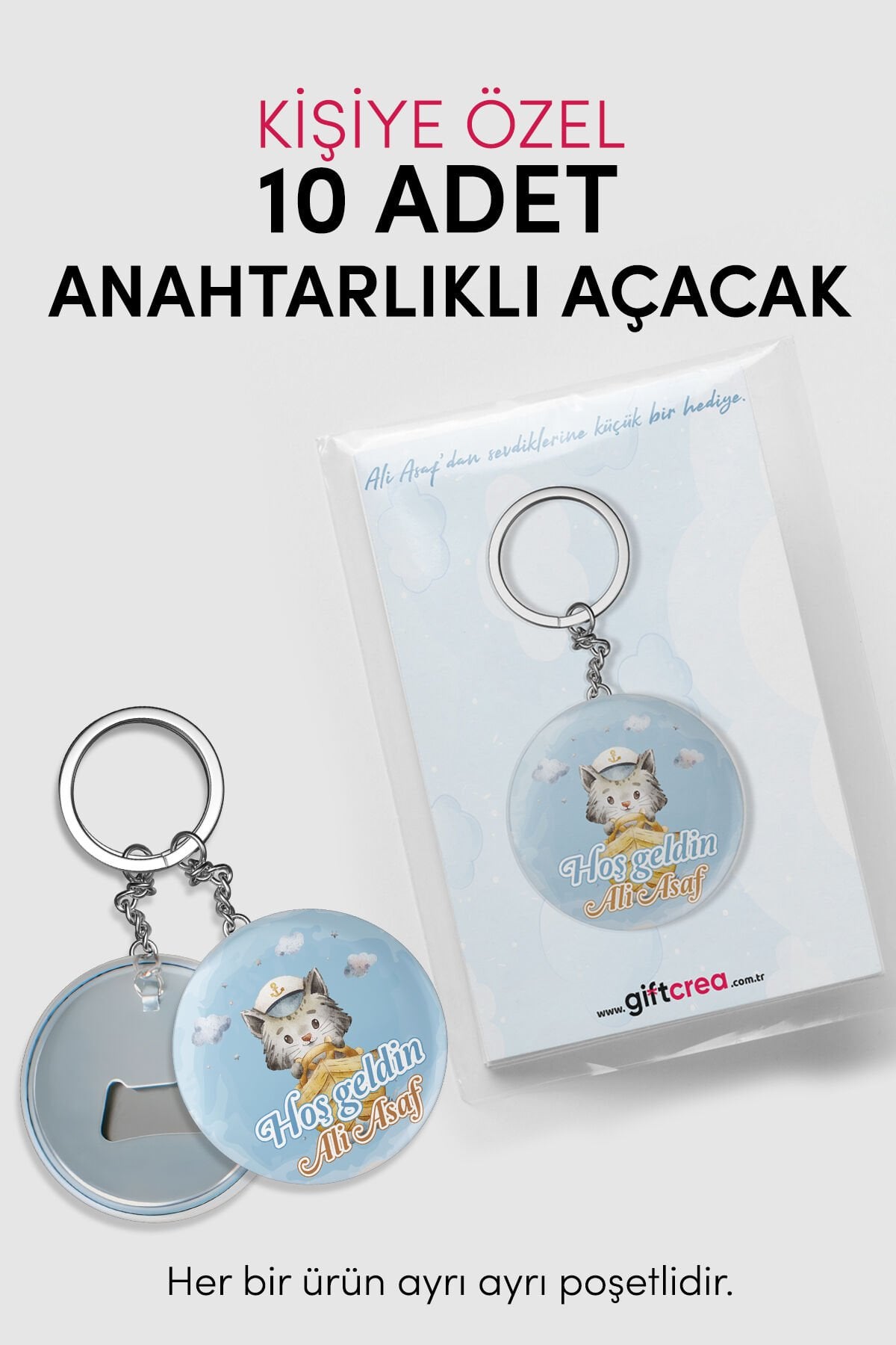 Yeni Doğan Erkek Bebek İçin Hoş Geldin Anahtarlık Yuvarlak Açacaklı Tasarım Modelli 10 Adet