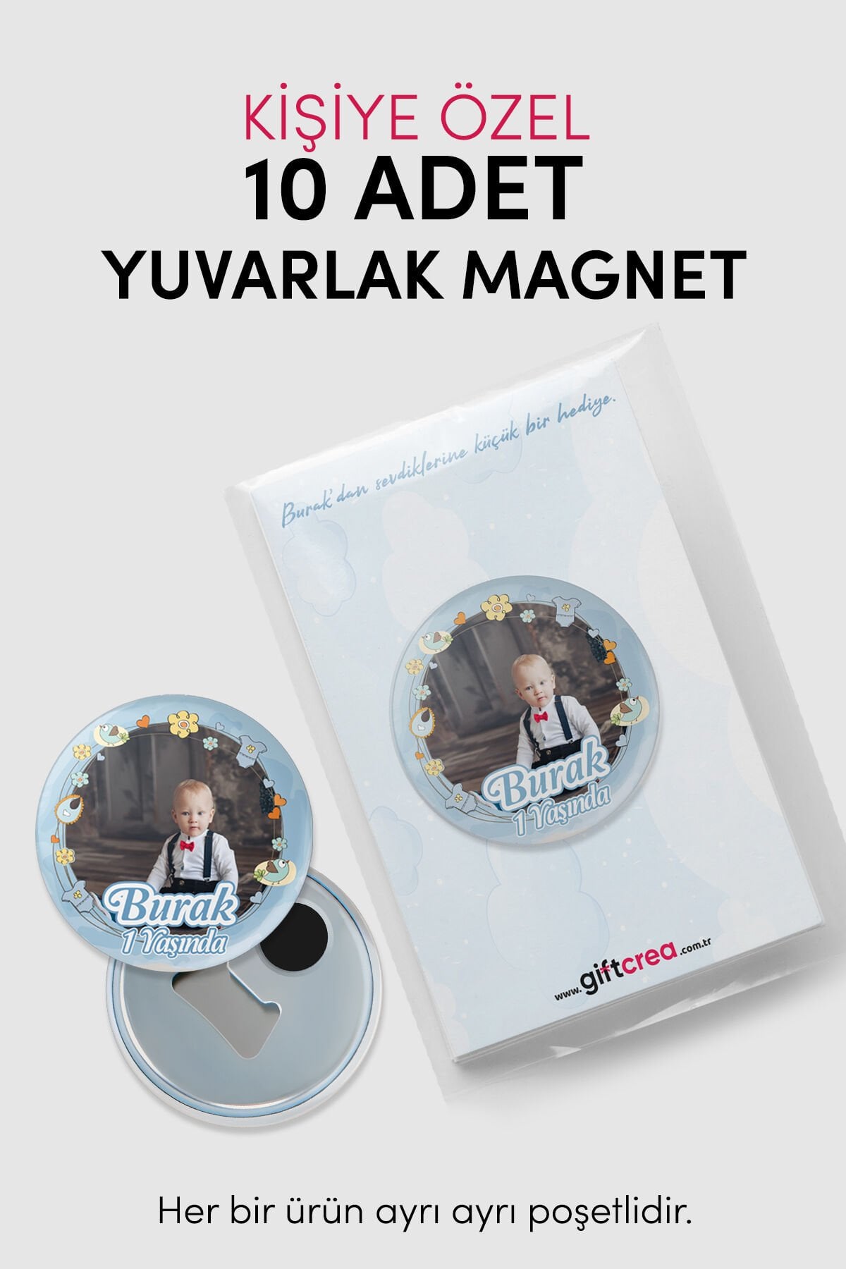 Yeni Doğan Erkek Bebek İçin Hoş Geldin Magnet Yuvarlak Açacaklı Fotoğraf Baskılı 10 Adet