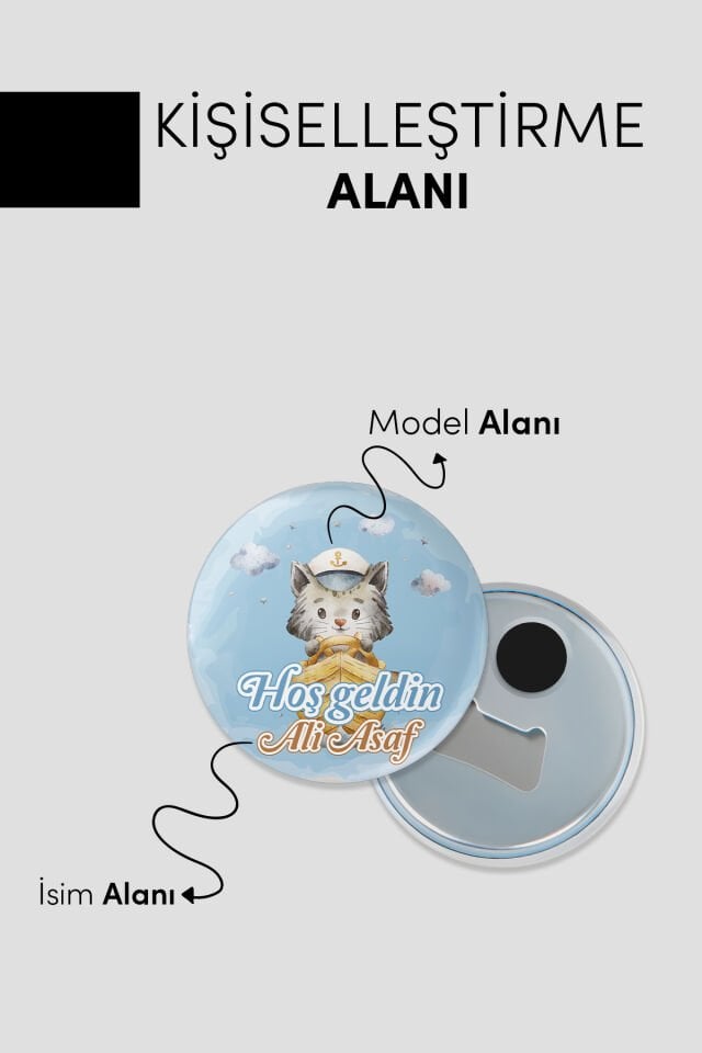 Yeni Doğan Erkek Bebek İçin Hoş Geldin Magnet Yuvarlak Açacaklı Tasarım Modelleri 50 Adet