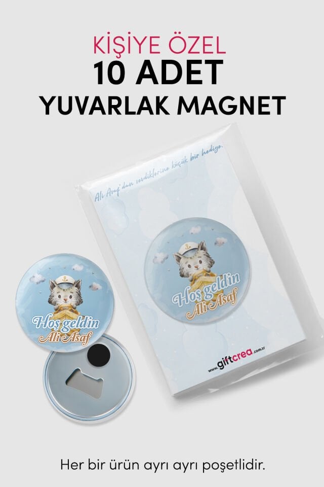 Yeni Doğan Erkek Bebek İçin Hoş Geldin Magnet Yuvarlak Açacaklı Tasarım Modelleri 50 Adet