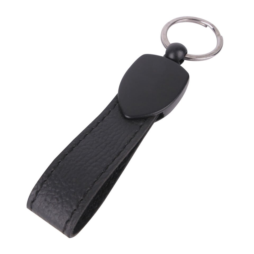 DÜZPELİT SİYAH METAL - DERİ ANAHTARLIK