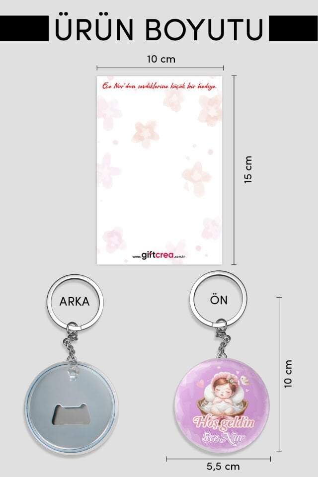 Yeni Doğan Kız Bebek İçin Hoş Geldin Anahtarlık Yuvarlak Açacaklı Tasarım Modelli 10 Adet