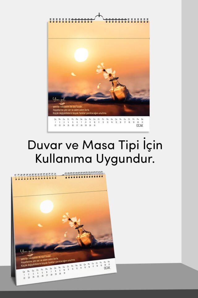 Yeni Yıl Hediye Takvimi - Mottolu, ve Kartpostallı Duvar ve Masa Tipi Seçenekli Takvim