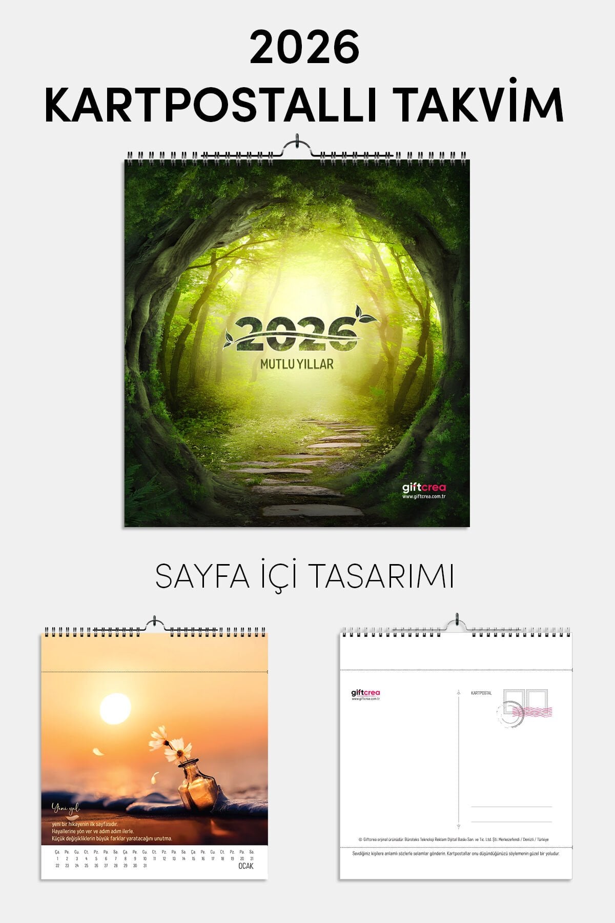 Yeni Yıl Hediye Takvimi - Mottolu, ve Kartpostallı Duvar ve Masa Tipi Seçenekli Takvim