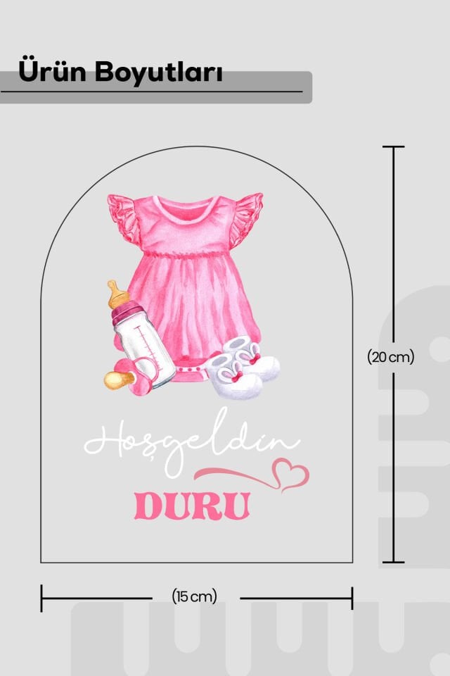 Yenidoğan Kız Bebek İçin Kişiselleştirilebilir - Kıyafet Modelli İsme Özel Dekoratif Masa Süsü Model 1