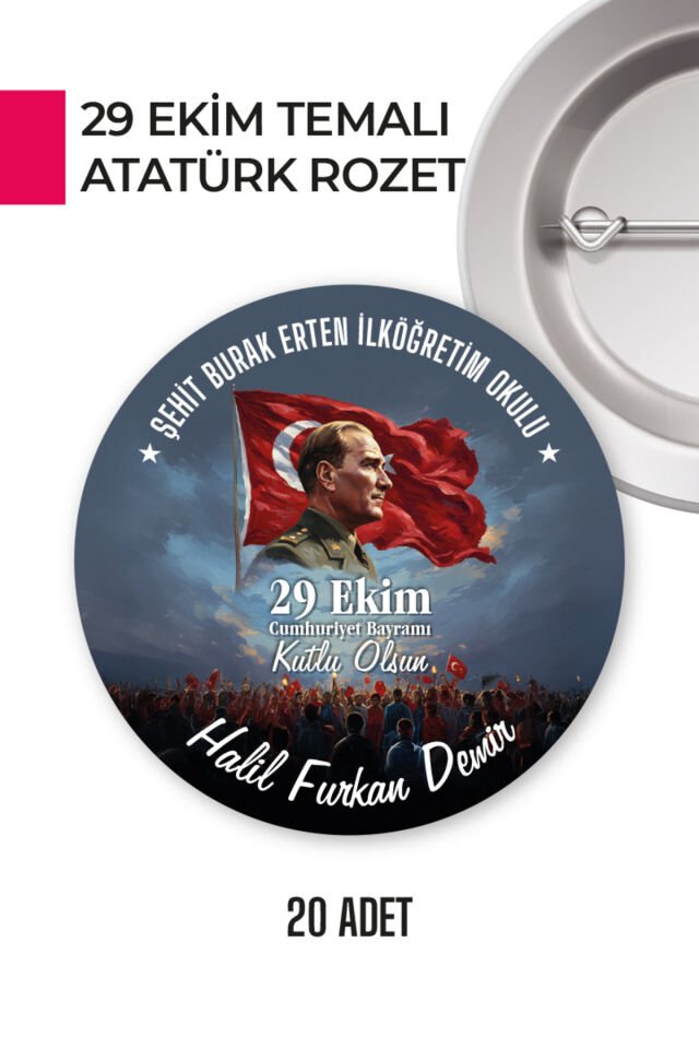 29 Ekim Atatürk Temalı Rozet | Cumhuriyet Bayramı Yaka, Göğüs ve Çanta Aksesuarı