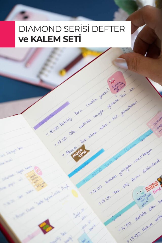 Elegant Diamond Taşlı Defter – A5 Sert Kapak, 160 Sayfa Çizgili
