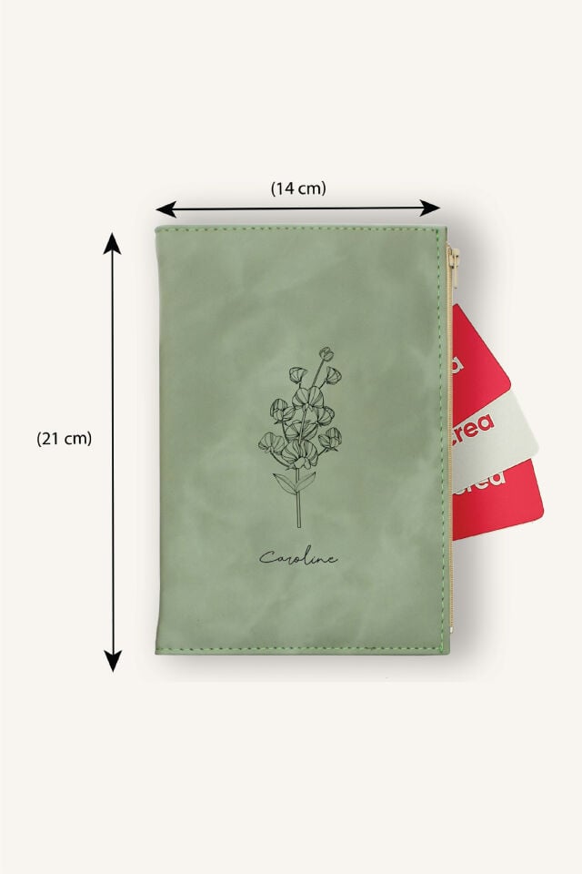 Kişiye Özel Kartlık Bölmeli Defter Cep Alanlı İsimli Baskılı Defter ve Kalem Seti Haki Yeşil