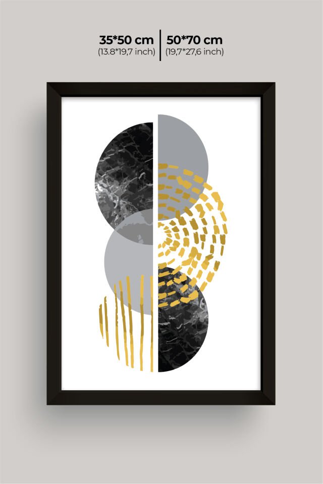 Dekoratif 3’lü  Ahşap Tablo Seti | UV Baskı Çerçeveli Duvar Tablosu V17 50x70 cm - Siyah