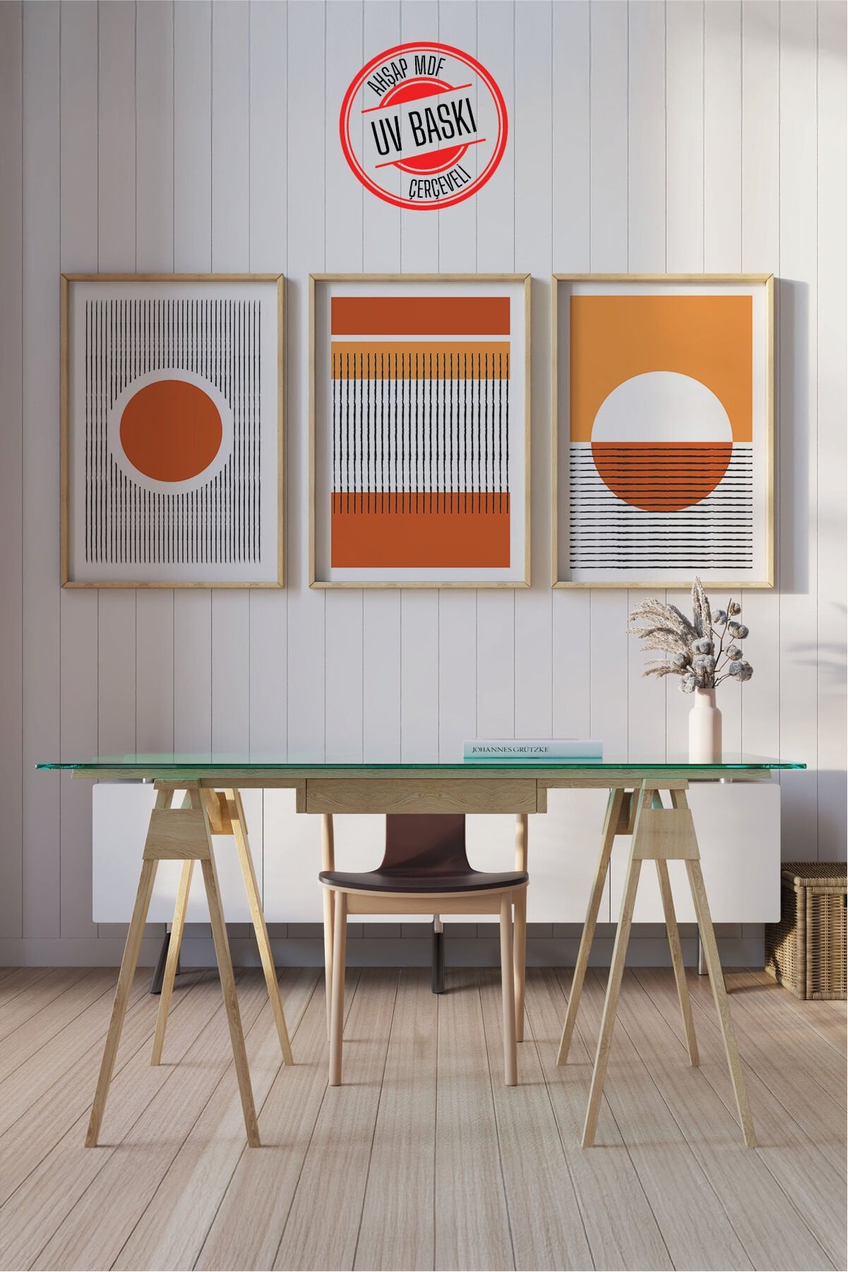Dekoratif 3’lü  Ahşap Tablo Seti | UV Baskı Çerçeveli Duvar Tablosu V18 35x50 cm - Ahşap