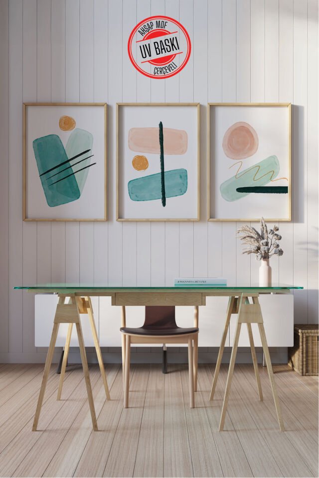 Dekoratif 3’lü  Ahşap Tablo Seti | UV Baskı Çerçeveli Duvar Tablosu V20 50x70 cm - Ahşap