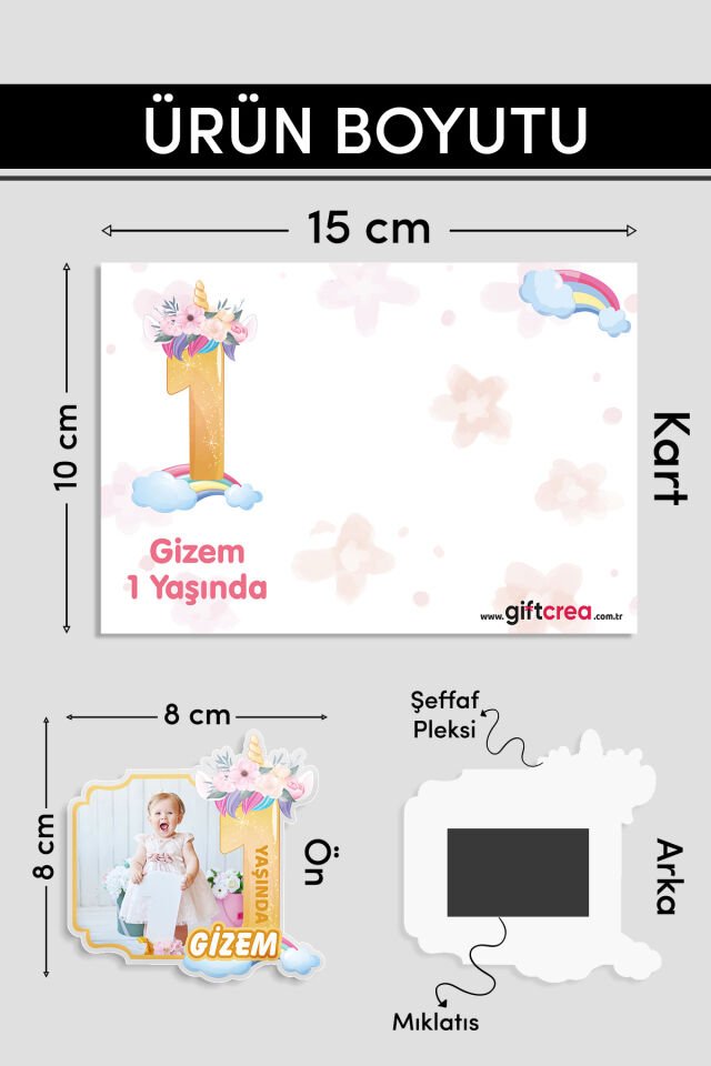Kişiye Özel Şeffaf Pleksi Magnet – Unicorn Temalı Doğum Günü Hatırası Magnet (Her Yaşa Özel)