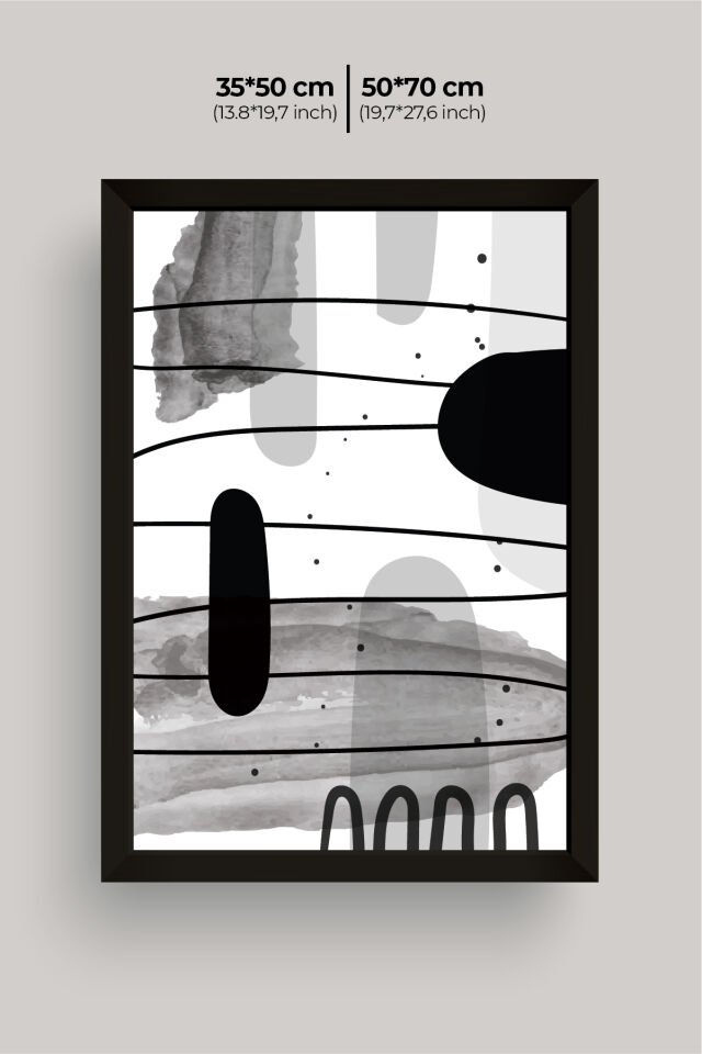 Dekoratif 3’lü  Ahşap Tablo Seti | UV Baskı Çerçeveli Duvar Tablosu V21 35x50 cm - Siyah
