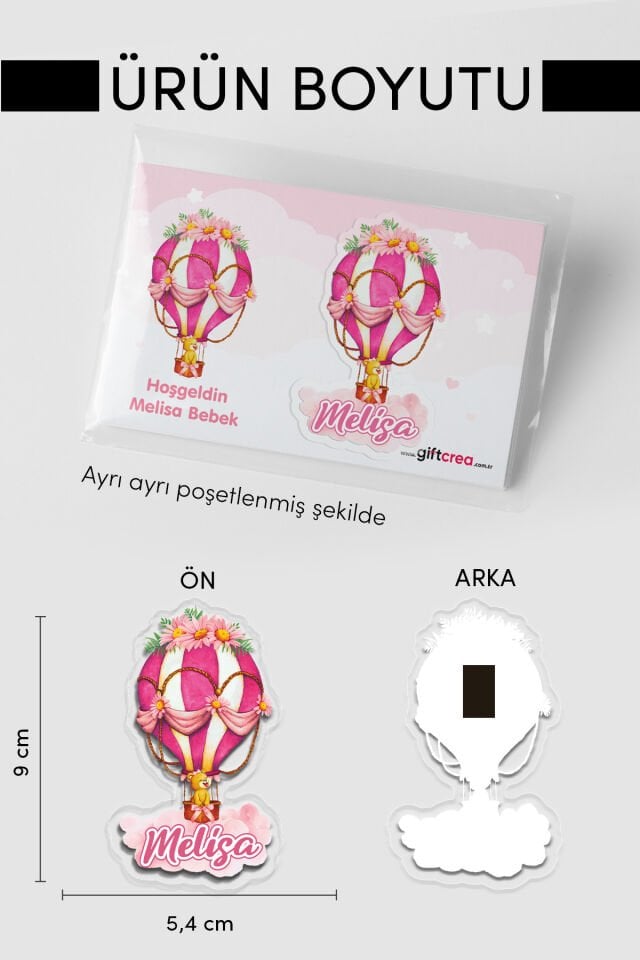 Kişiye Özel Uçan Balon Temalı 17 Parça Yenidoğan Bebek Seti - Kapı Süsü, Masa Süsü, Magnet