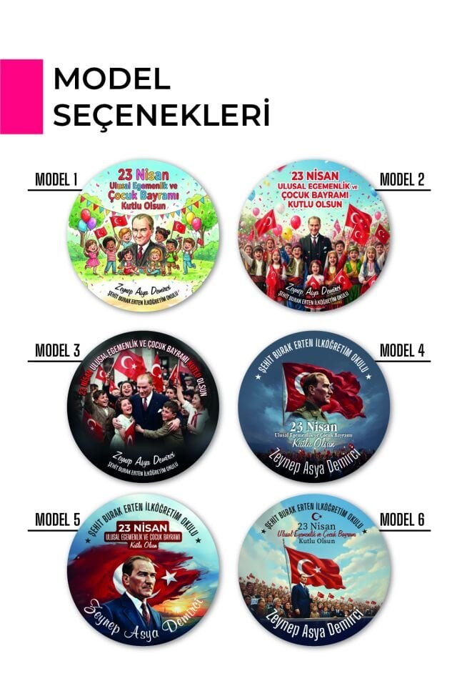 23 Nisan Temalı Kişiye Özel Rozet – İsimli, Çocuk Bayramı Yaka Rozeti 100 Adet