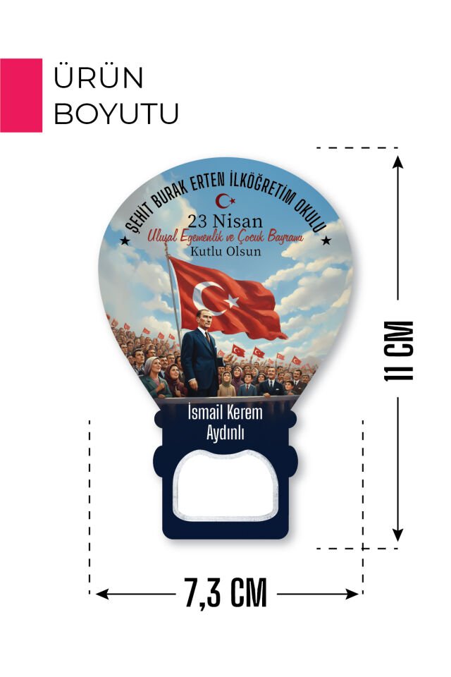 23 Nisan Temalı Kişiye Özel Balon Magnet - İsimli, Çocuk Bayramı Hatırası