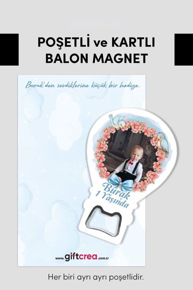 Özelleştirilebilir Fotoğraf Baskılı ve Açacaklı Balon Magnet – Yeni Doğan ,6 Ay,1 yaş Bebek Hediyesi